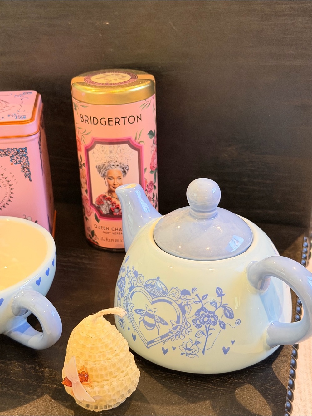 Blue Bee Heart Ceramic Teapot and Cup Set - Picture 2 of 9